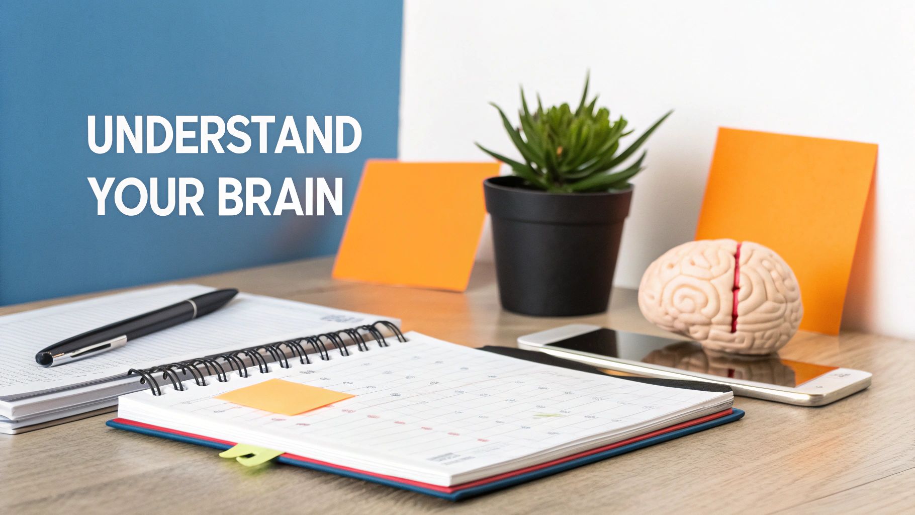 A person looking thoughtfully at a complex diagram, representing the brain's project management system.