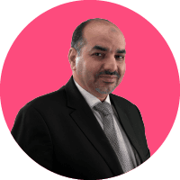 Man browsing on tablet