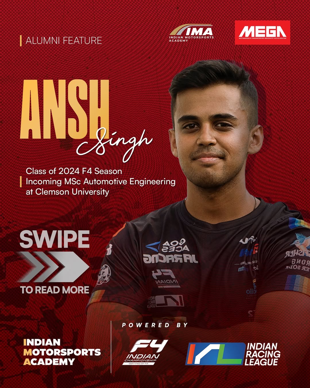 Race cars speeding around a track under cloudy sky.