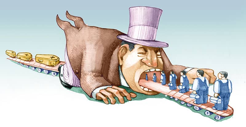 A depiction of Capitalism eating the Australian Worker and spitting out their Coffins. Symbolising Australian Workers working till they die