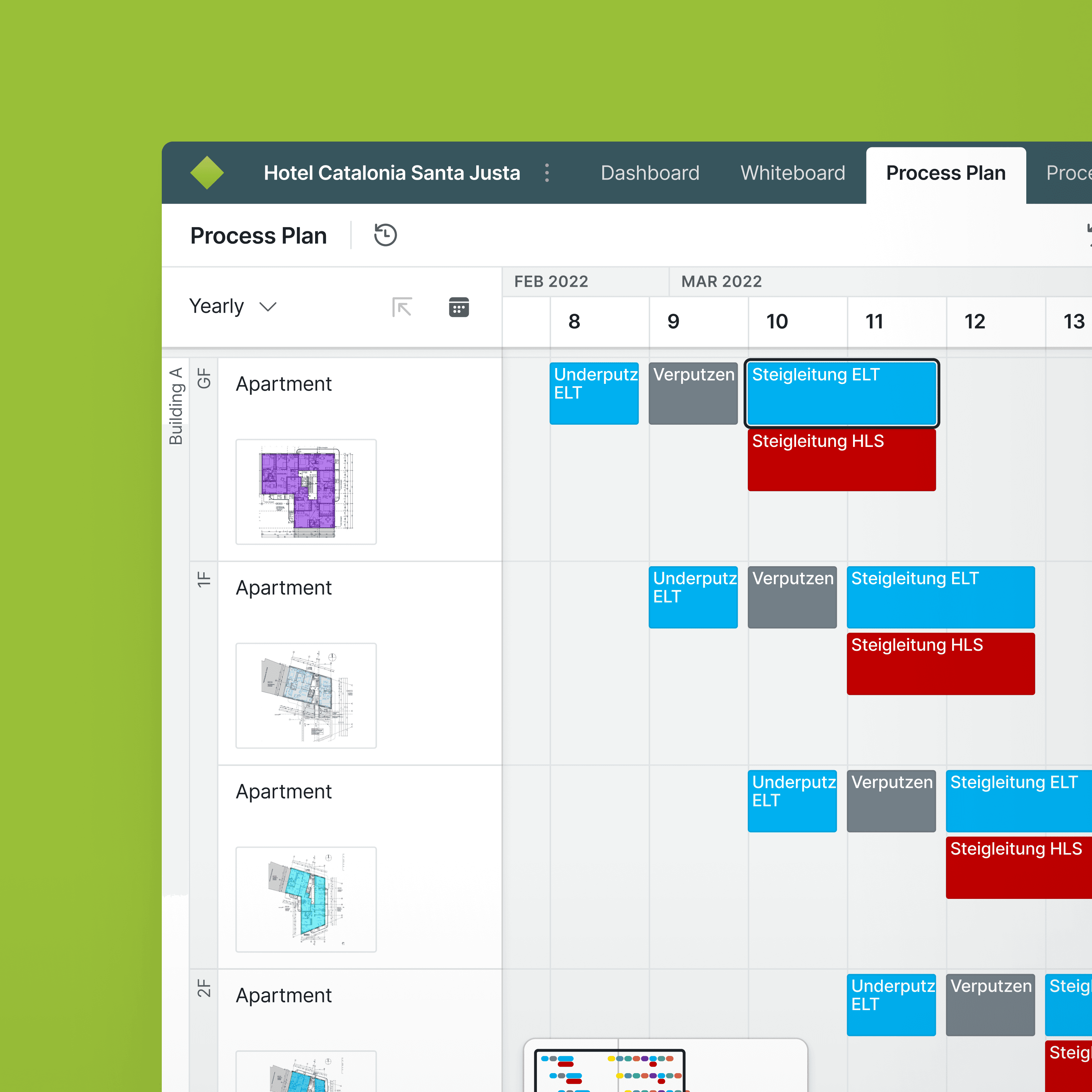 Screen for a collaborative digital platform for construction planning software, showing the process plan yearly plan.