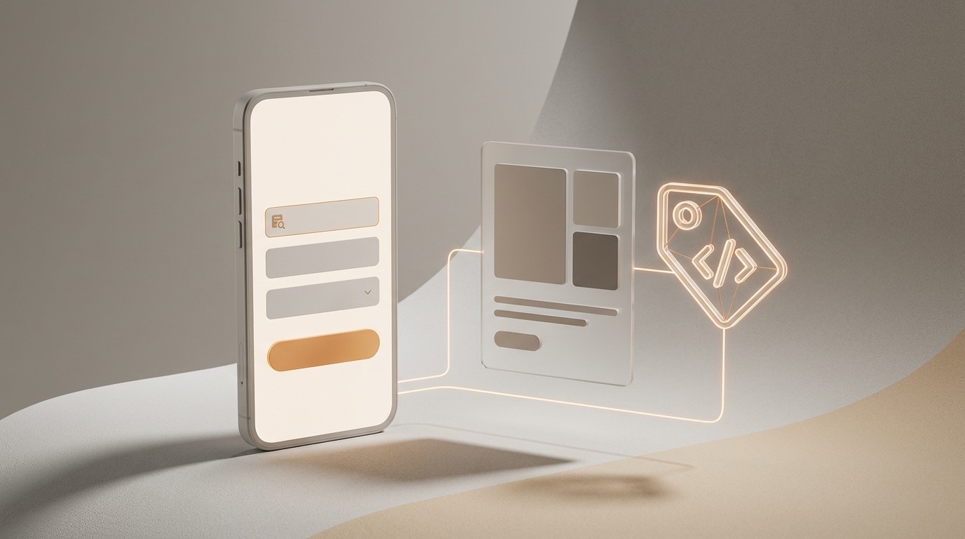 Mobiles Bewerbungsformular mit wenigen Feldern neben einem Suchergebnis und strukturierten Daten für die Karriereseite
