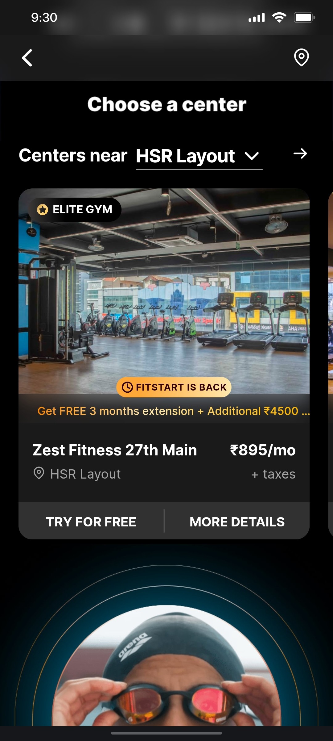 Cult.fit App Choose a center Screen