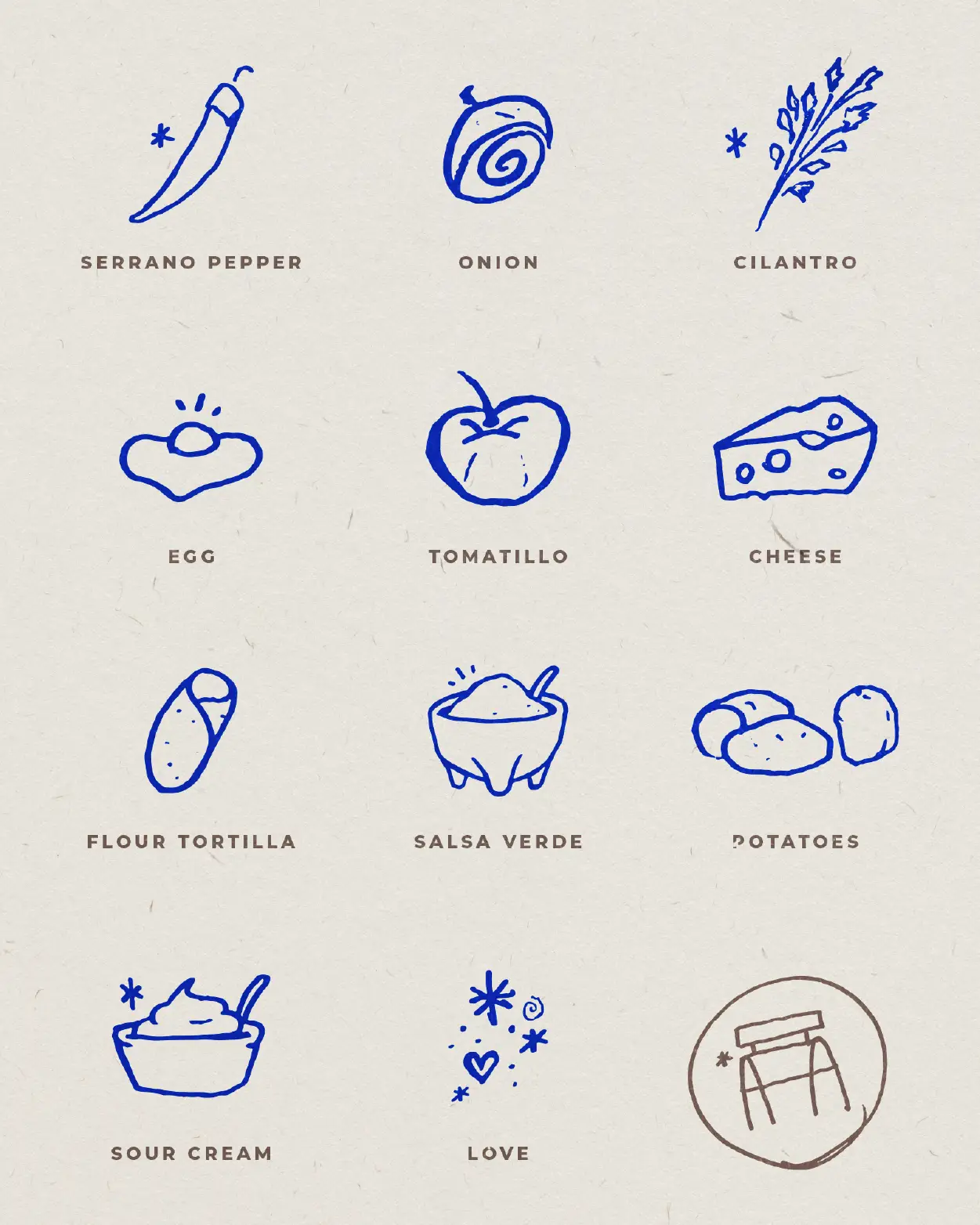 Hand-drawn icons of Burritos ingredients.