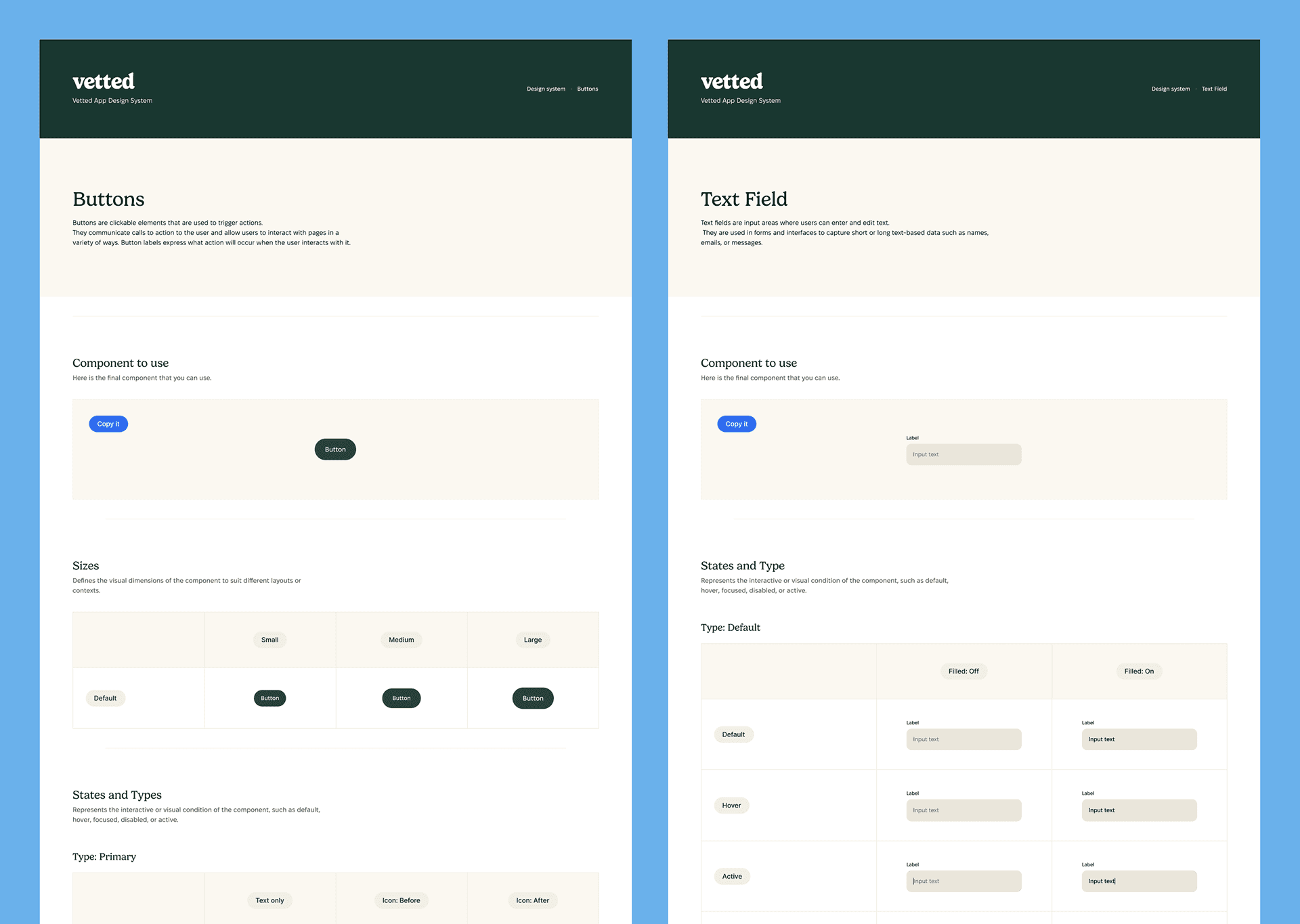 Design system for Vetted app