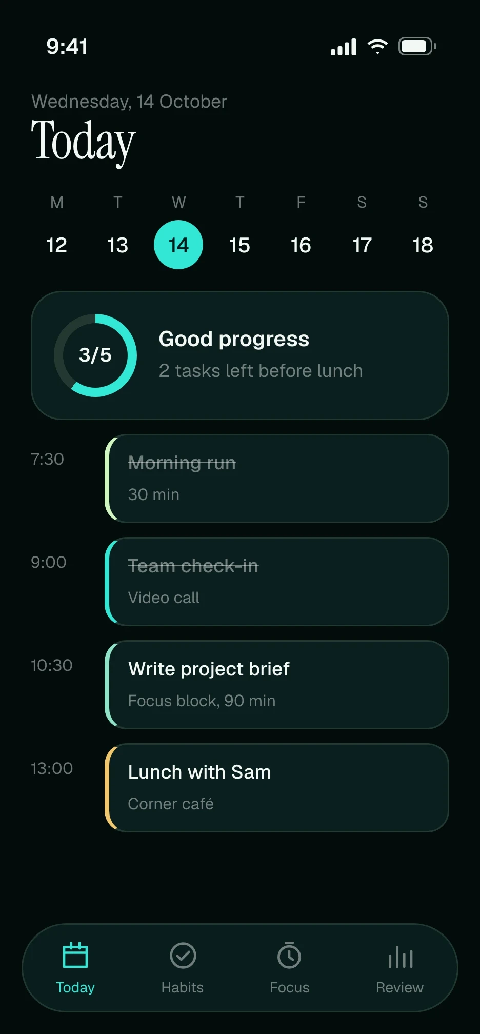 App-ify Today screen with a timeline of the day
