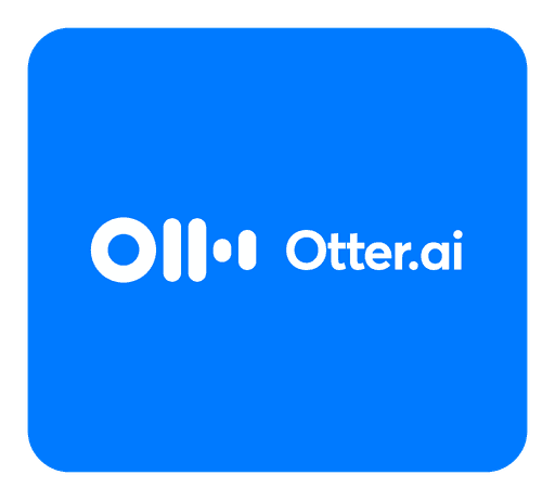 The image features the Otter.ai logo, consisting of stylized white text on a bright blue square background.