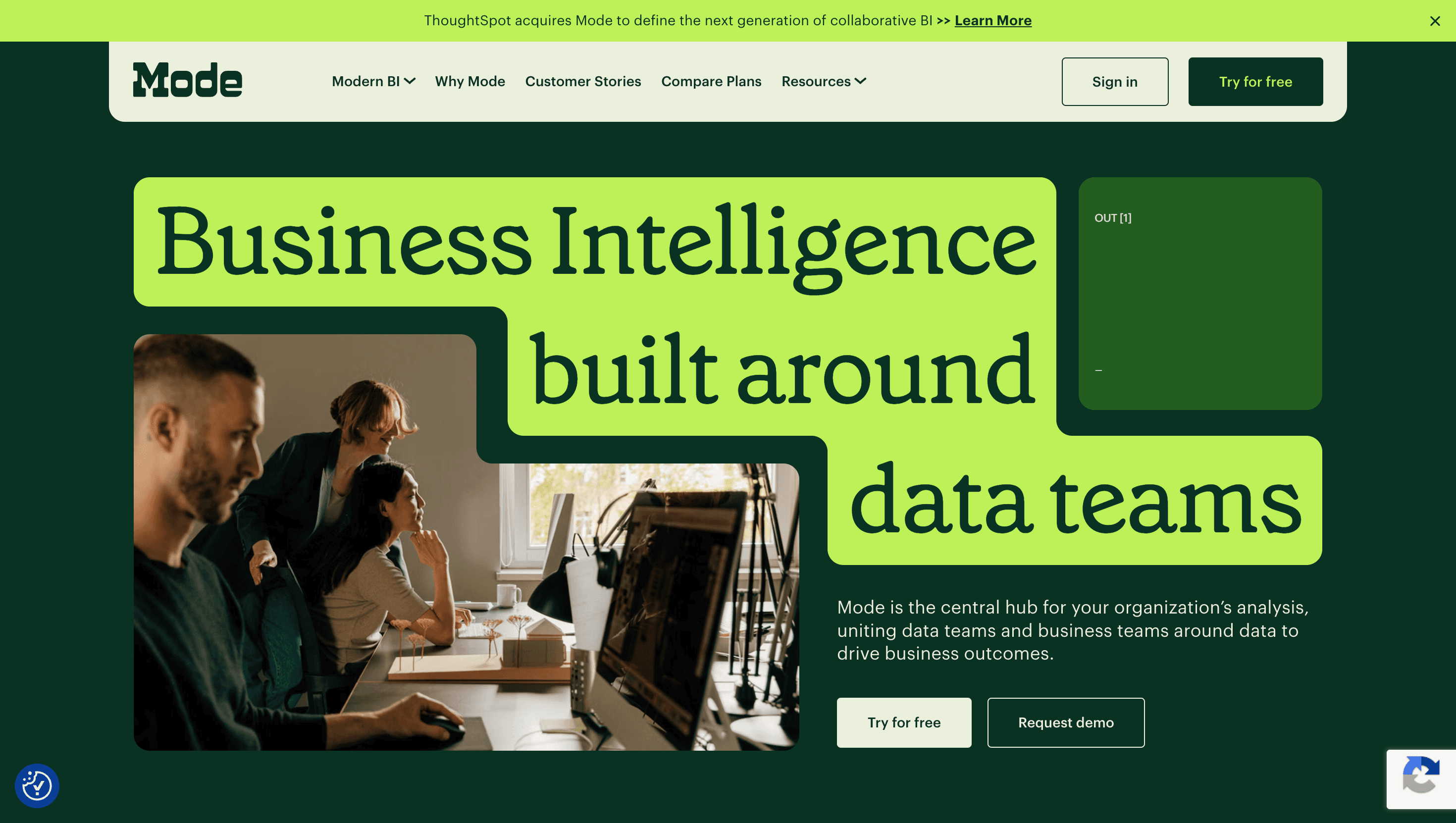 Mode Analytics collaborative business intelligence platform showing SQL-driven analytics workspace for data teams.