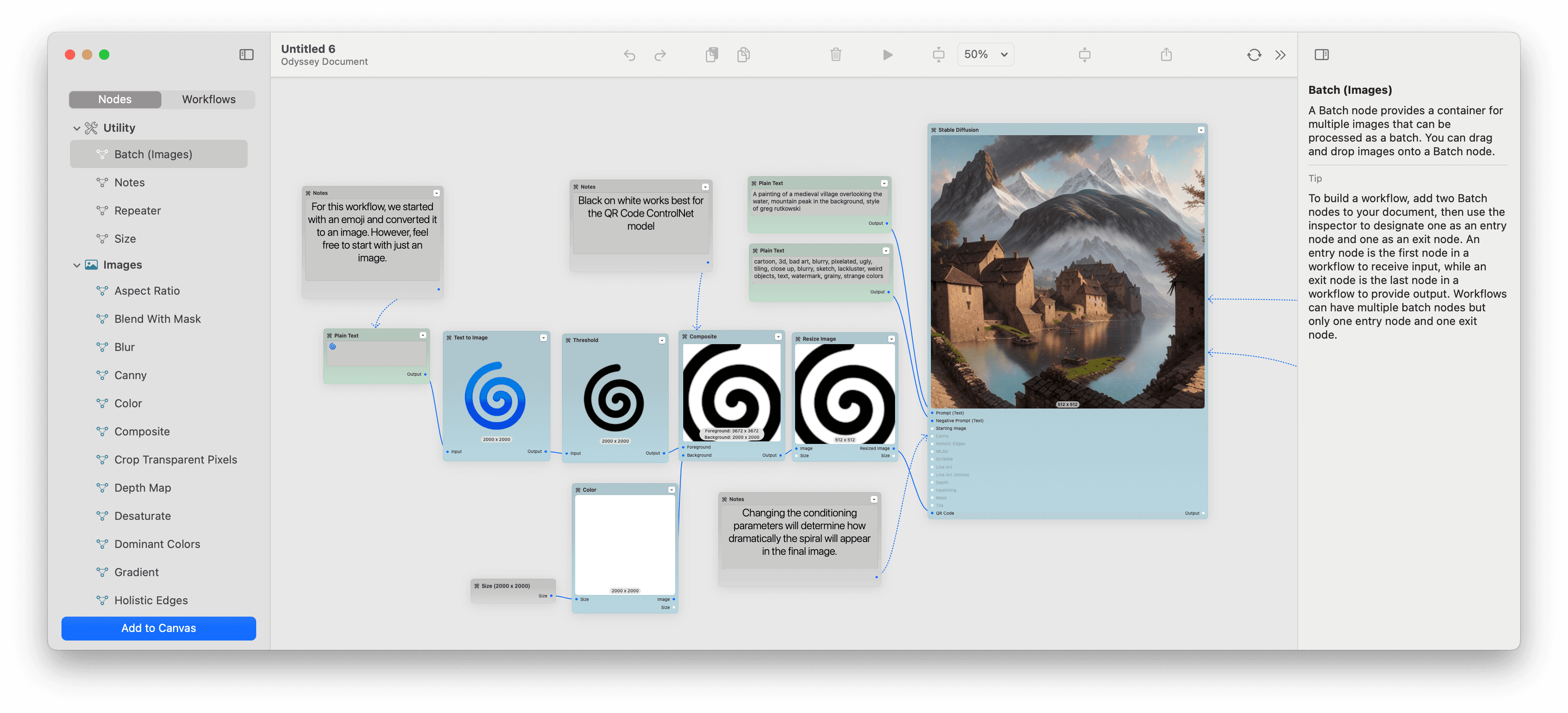 AI Spiral art workflow screenshot