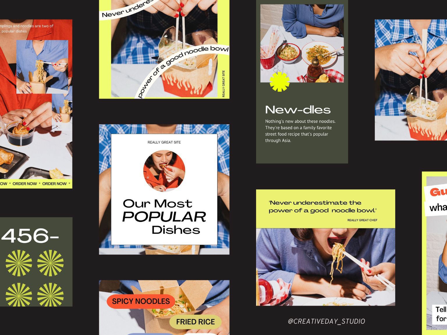 bright bold social media posts for takeout restaurant