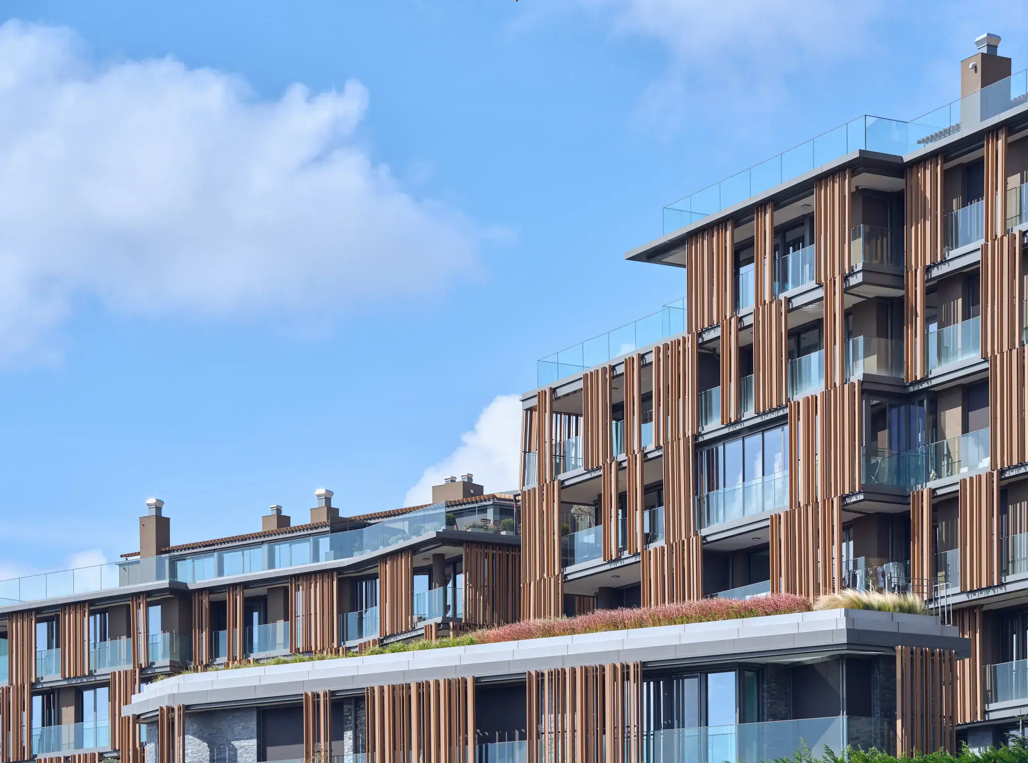 Timber-louvred façades and a green roof