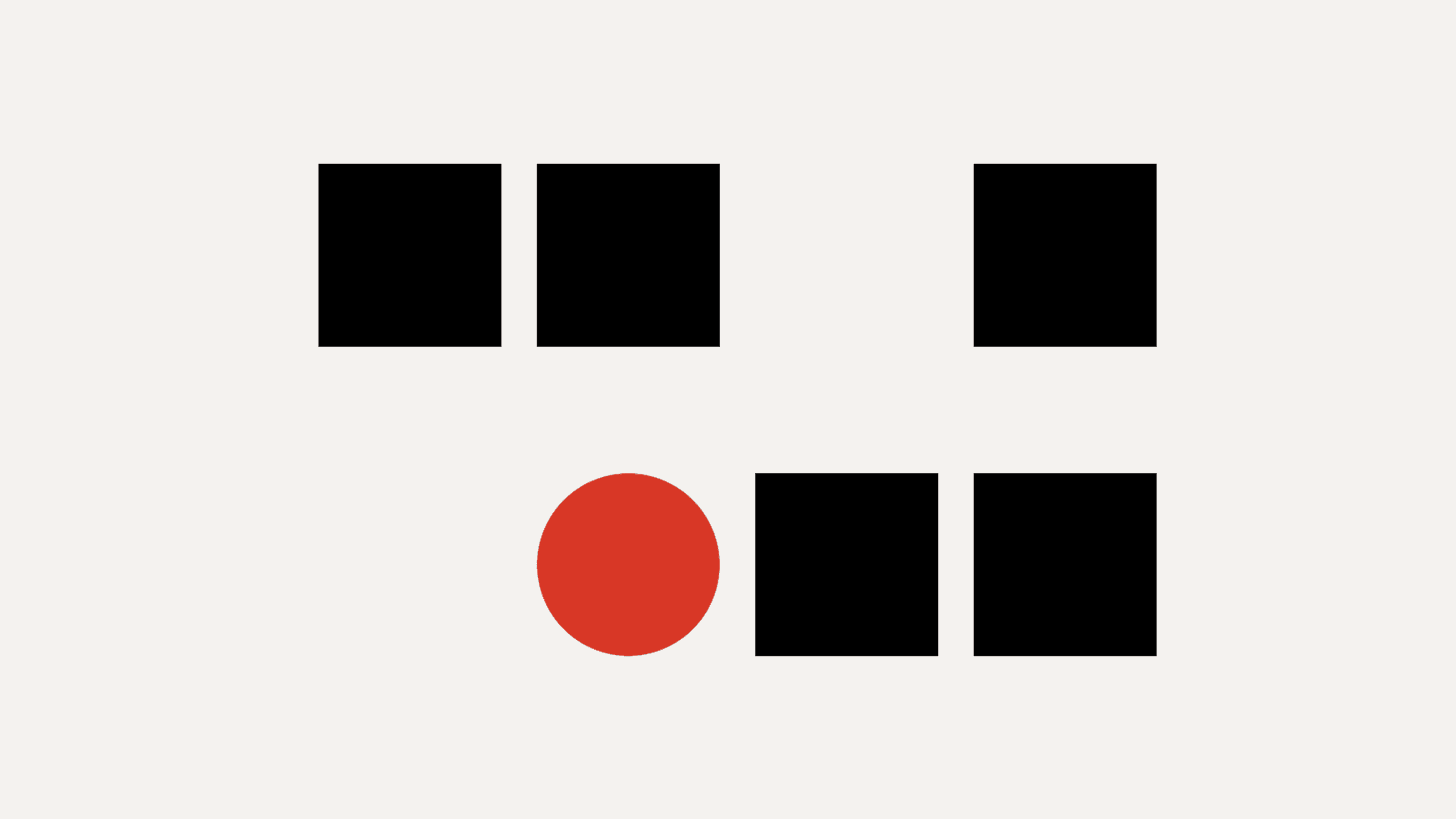 Five selected black modules and one red module within a larger pale grid