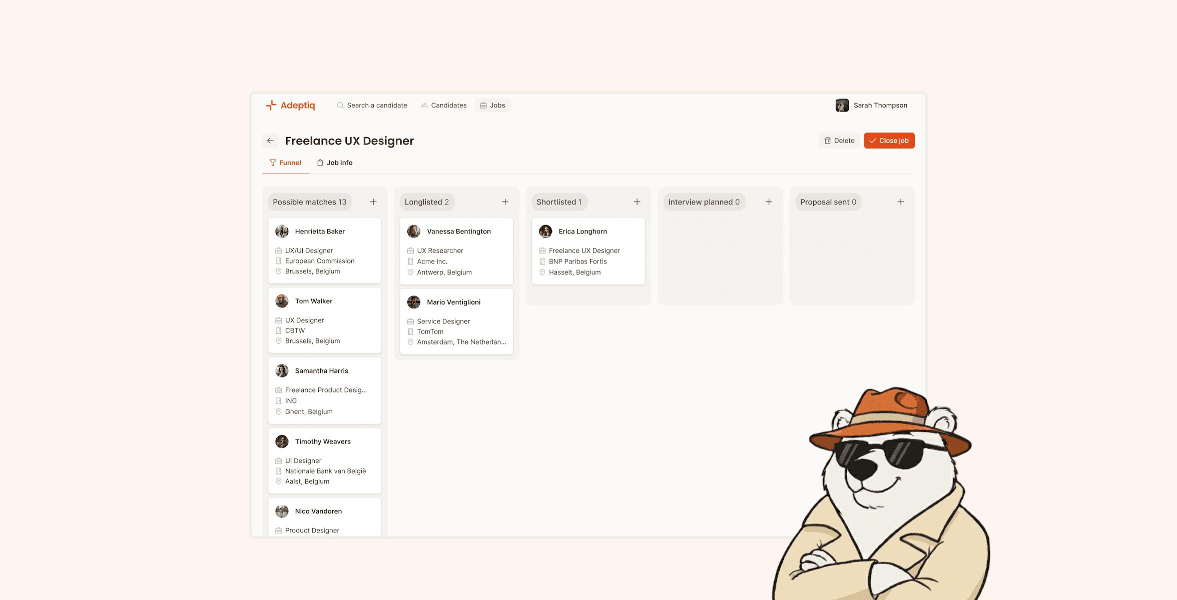 Screenshot of the Jobs page in Adeptiq