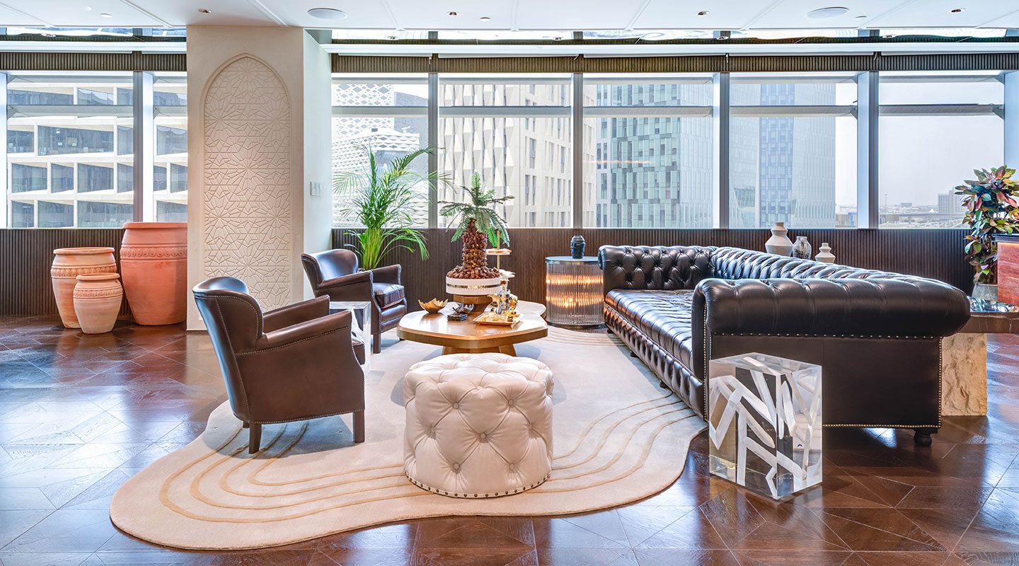 TEC KSA office entrance with cultural décor and suite directory for commercial tenants