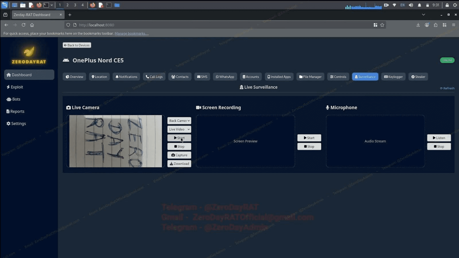 Live camera, screen recording, and microphone access from a single panel (Source : Verify).