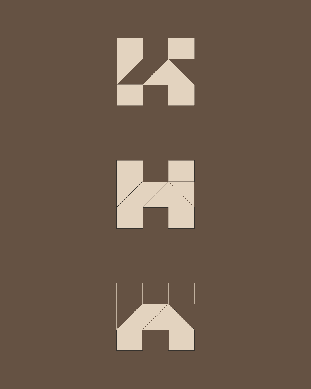 Homco logo variations — three H icon iterations on brown background, brand identity design
