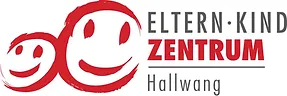 Logo von Eltern-Kind-Zentrum hallwang mit zwei hand gezeichneten roten Smilies.