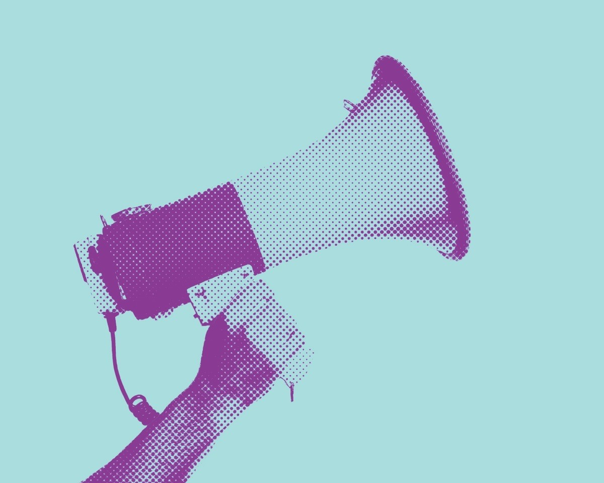 A stylized photo of a bullhorn