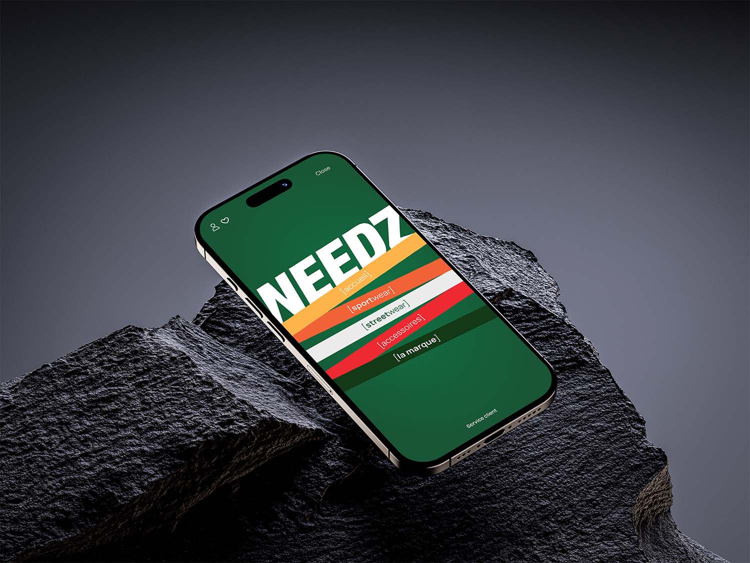 Menu mobile illustrant l'identité de la marque Needz