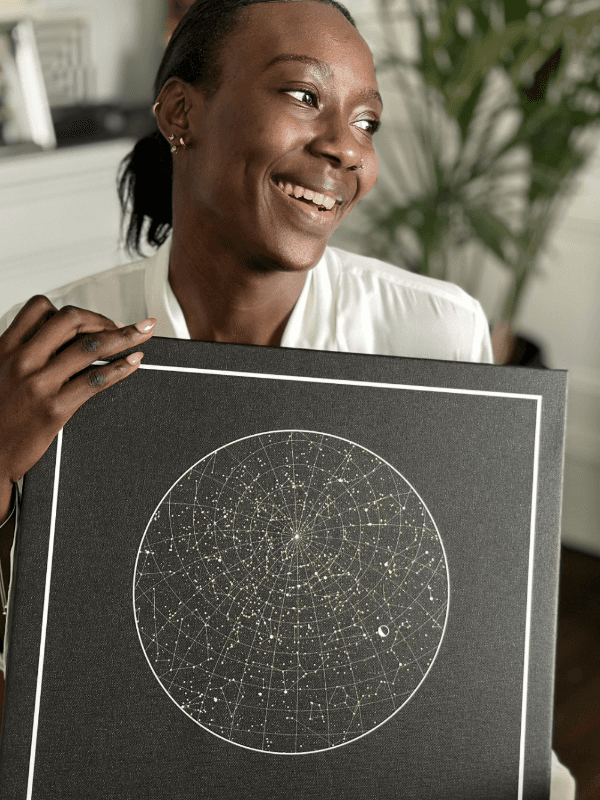 The Night Sky canvas star map print showing stretched canvas quality and giclee detail