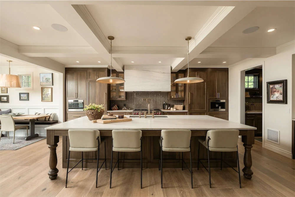 Chef’s kitchen and open living space at 1408 Cliffbrook Drive