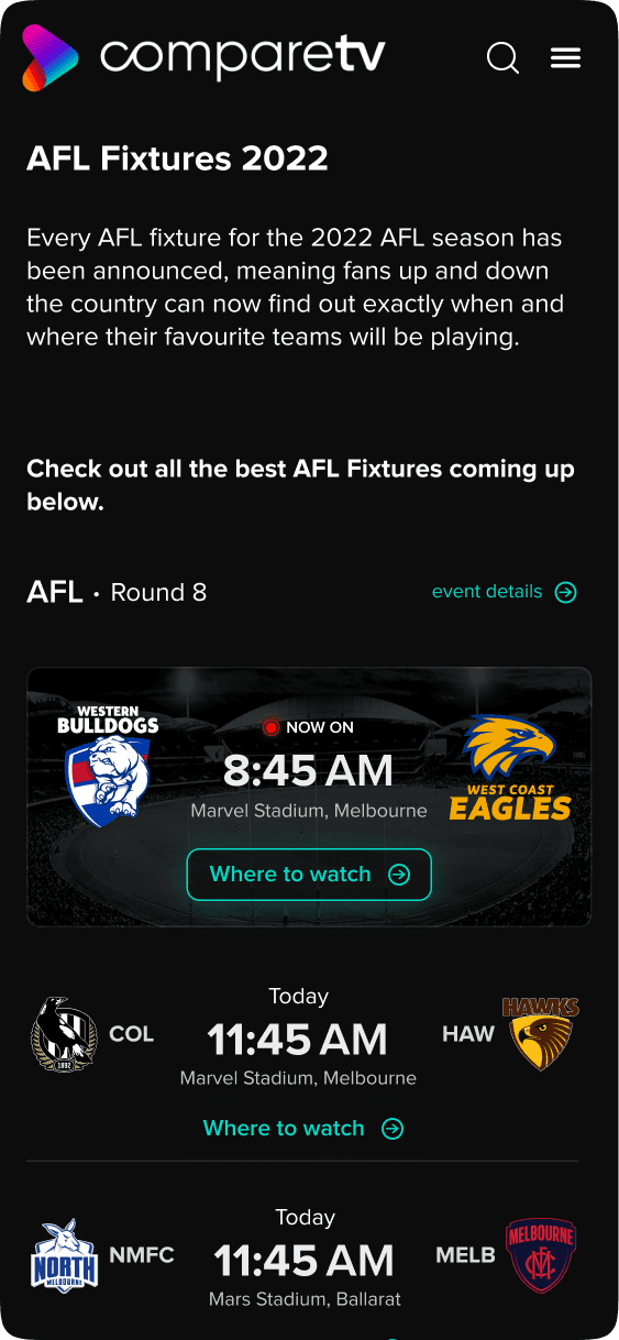 CompareTV app screen