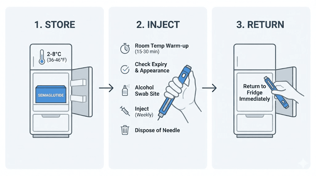 Semaglutide injection routine and proper storage workflow to prevent leaving medication out