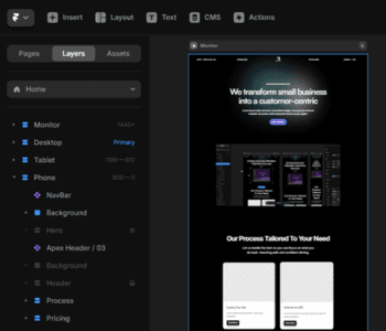 Showcase of framer the platform we use to design websites