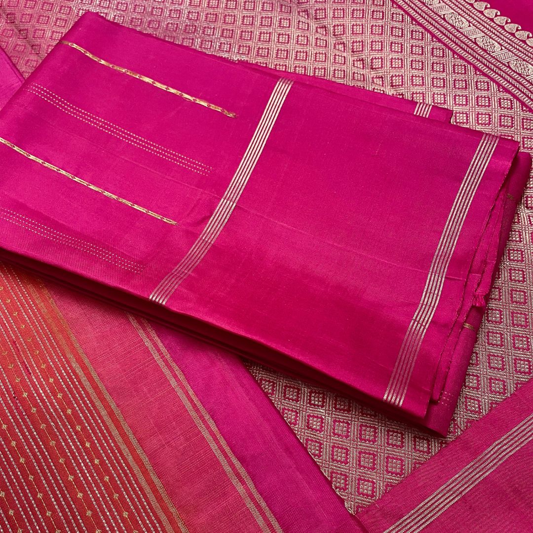 Crimson Orange and Pink Kanchivaram Silk Saree