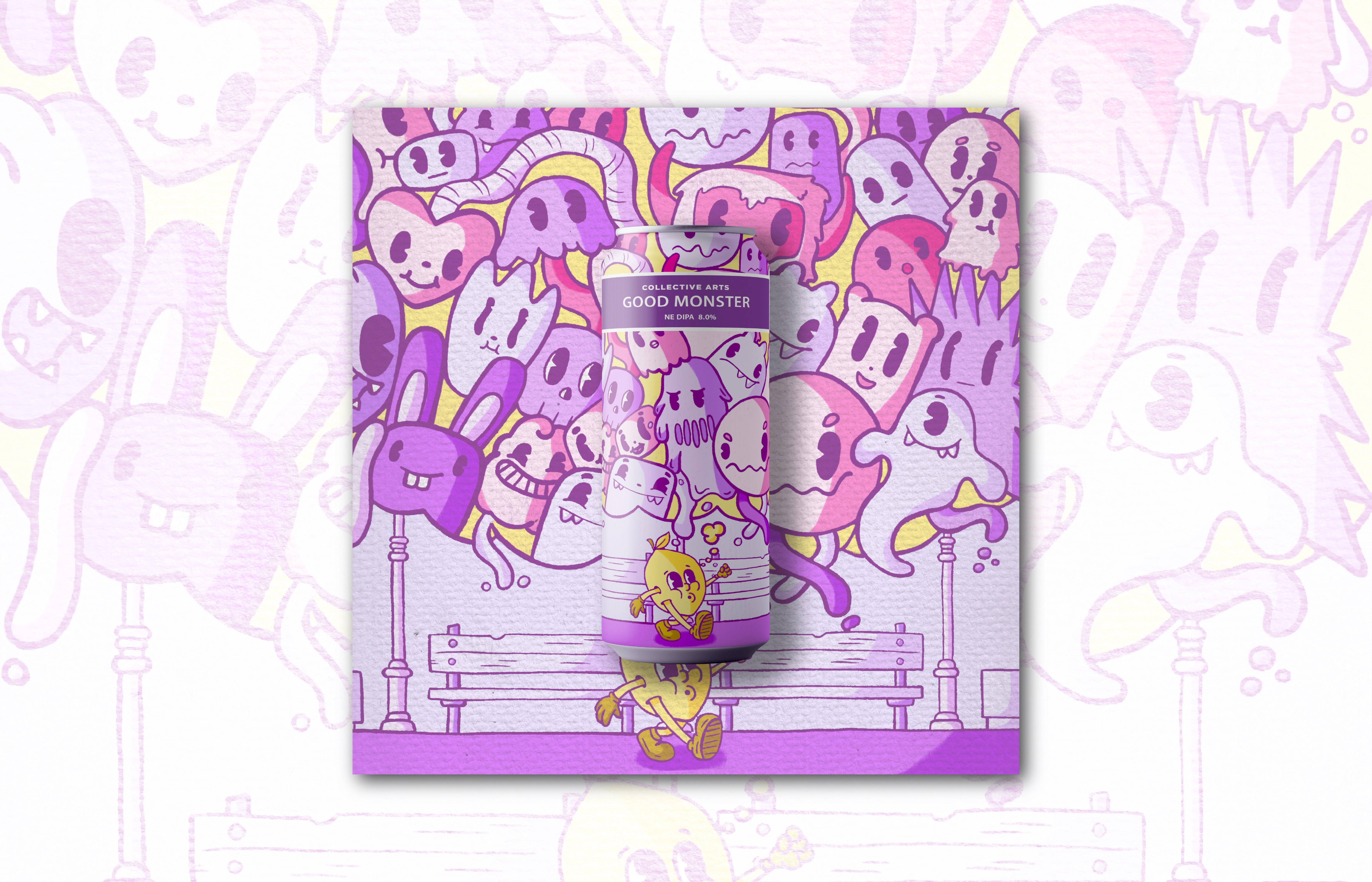 The first illustration and a single can mockup on top.