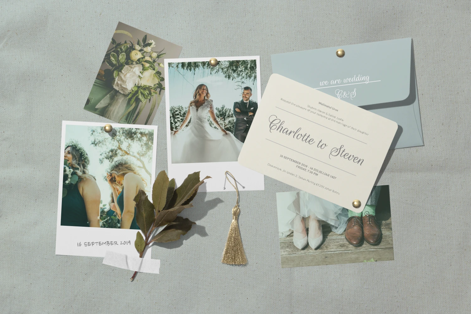 Postcard mockup with wedding theme