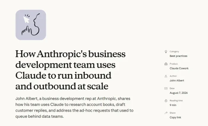 Screenshot of the claude.com post on the business development team