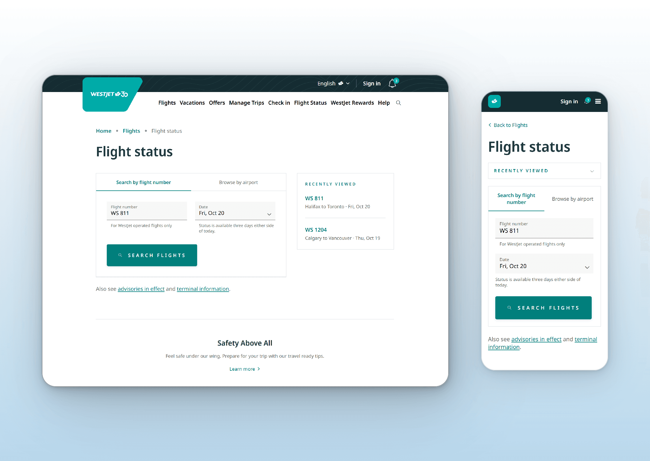 WestJet Flight Status on mobile