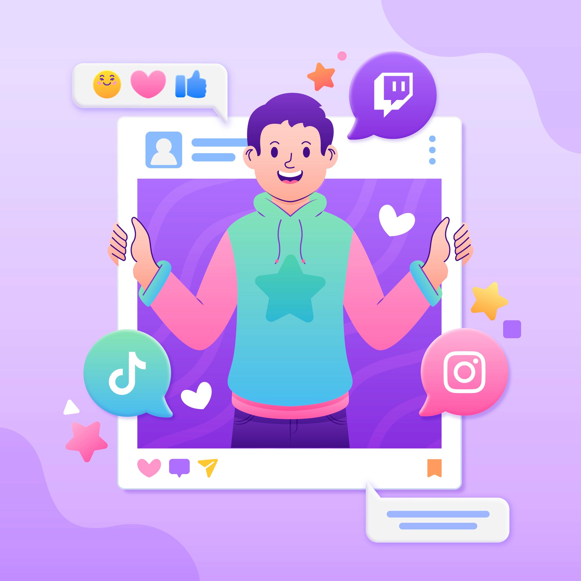 1. A man holds up two social media icons, symbolizing engagement and connection in the digital landscape.