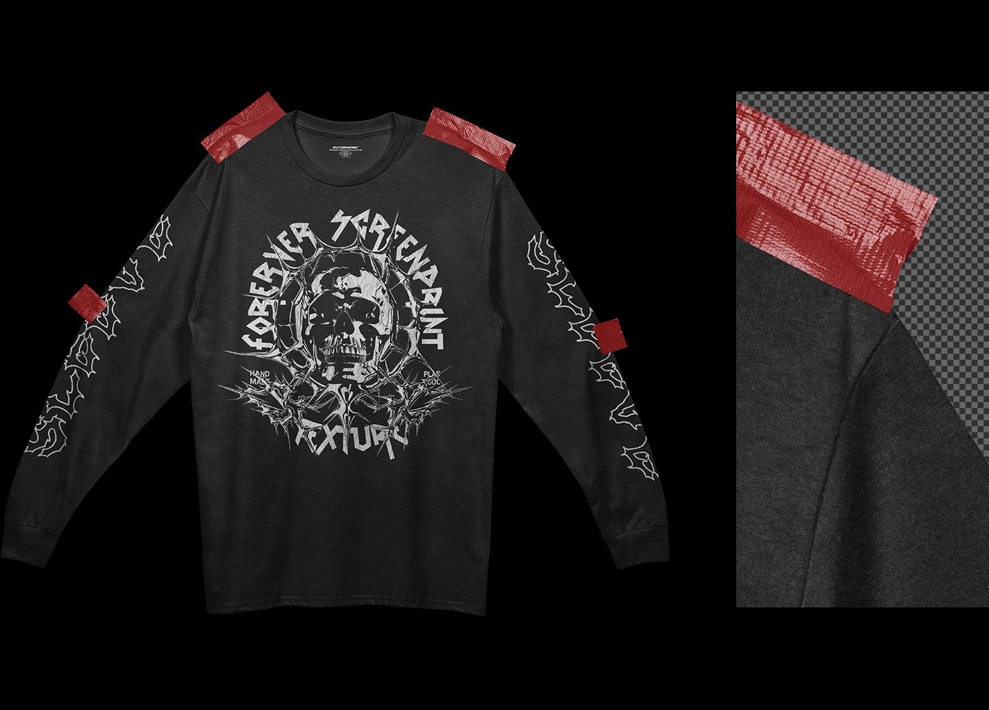 Gildan 2400 long sleeve taped mockup fabric detail close up high resolution