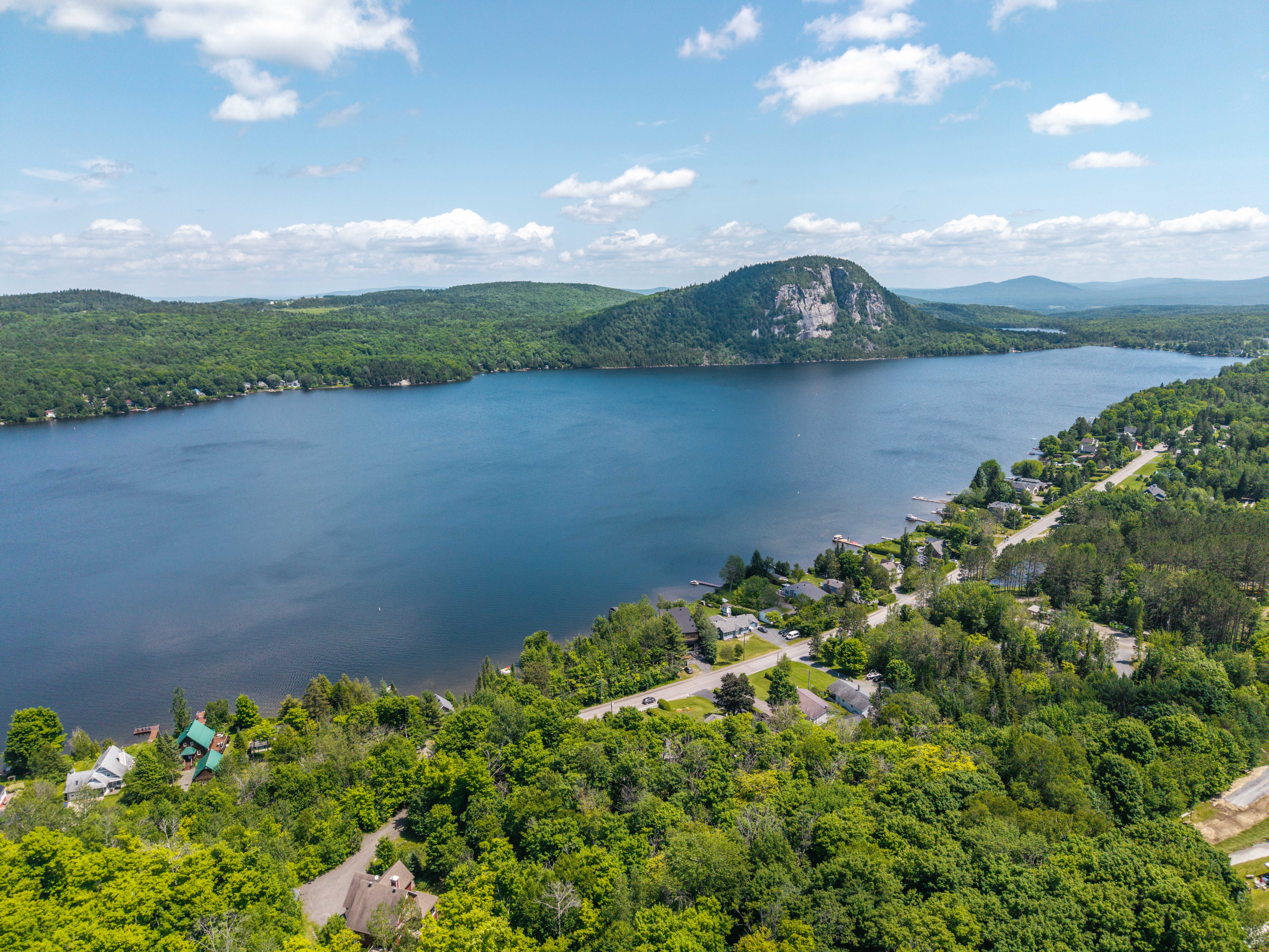 Drone view of Coaticook Villa and its surrounding landscape