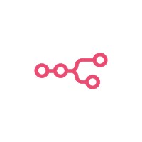 Pink branching network icon on a white background.