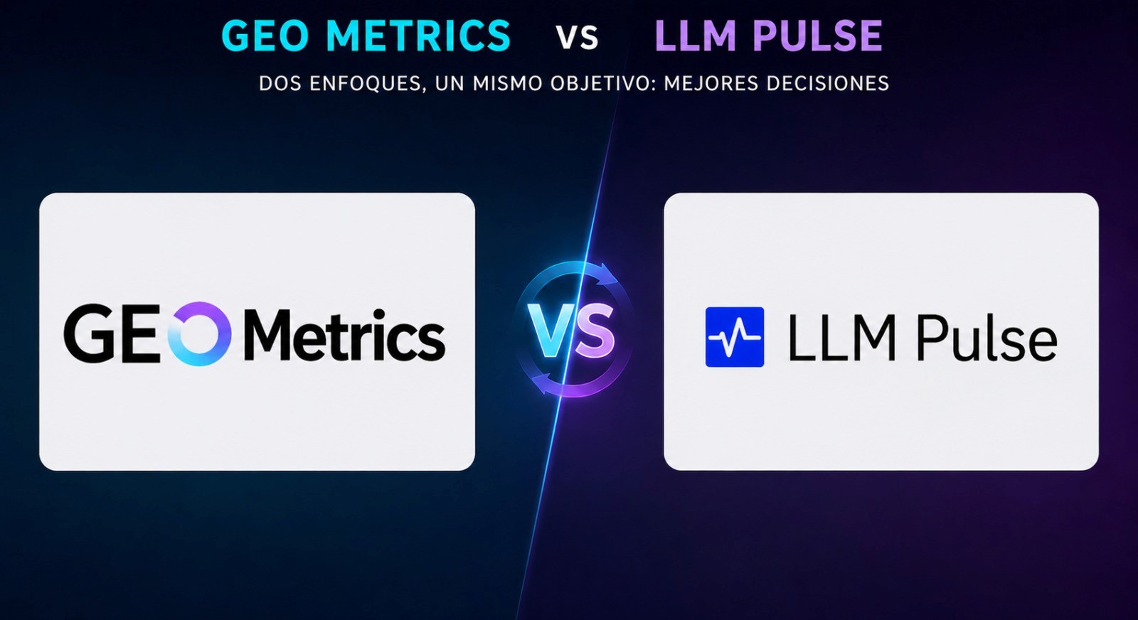 GEO Metrics vs LLMpulse comparison: digital analytics and positioning tools that measure geographic impact versus performance in artificial intelligence models (LLMs).