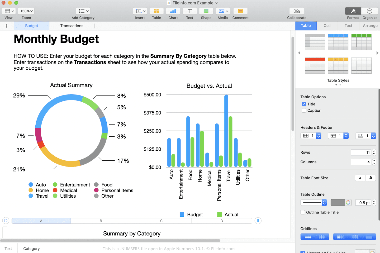 Screenshot of Numbers