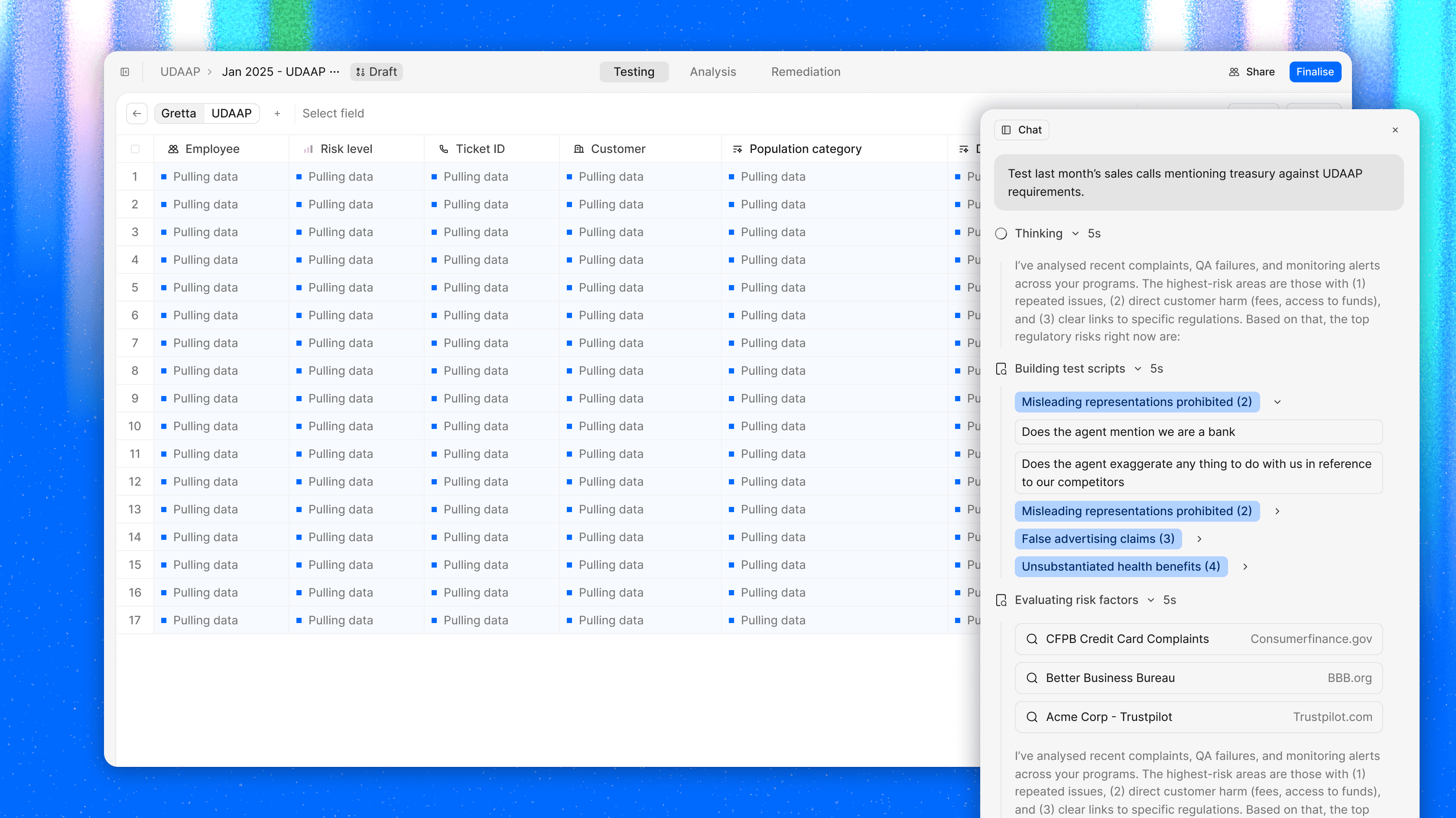 Image of AI compliance testing sheet