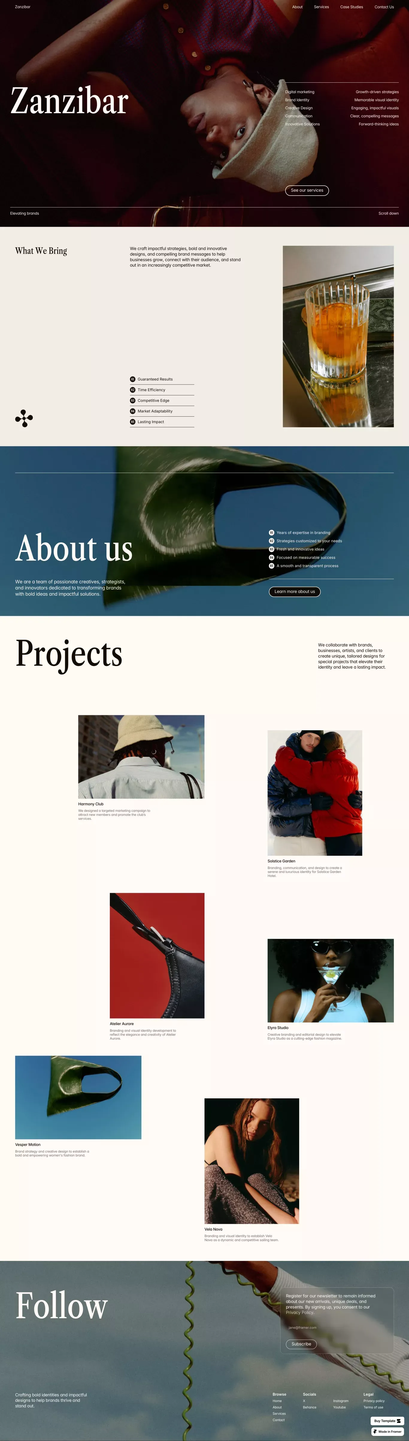 Zanzibar - Agancy and Portfolio Premium portfolio page screenshot showcasing Advertising and Art design