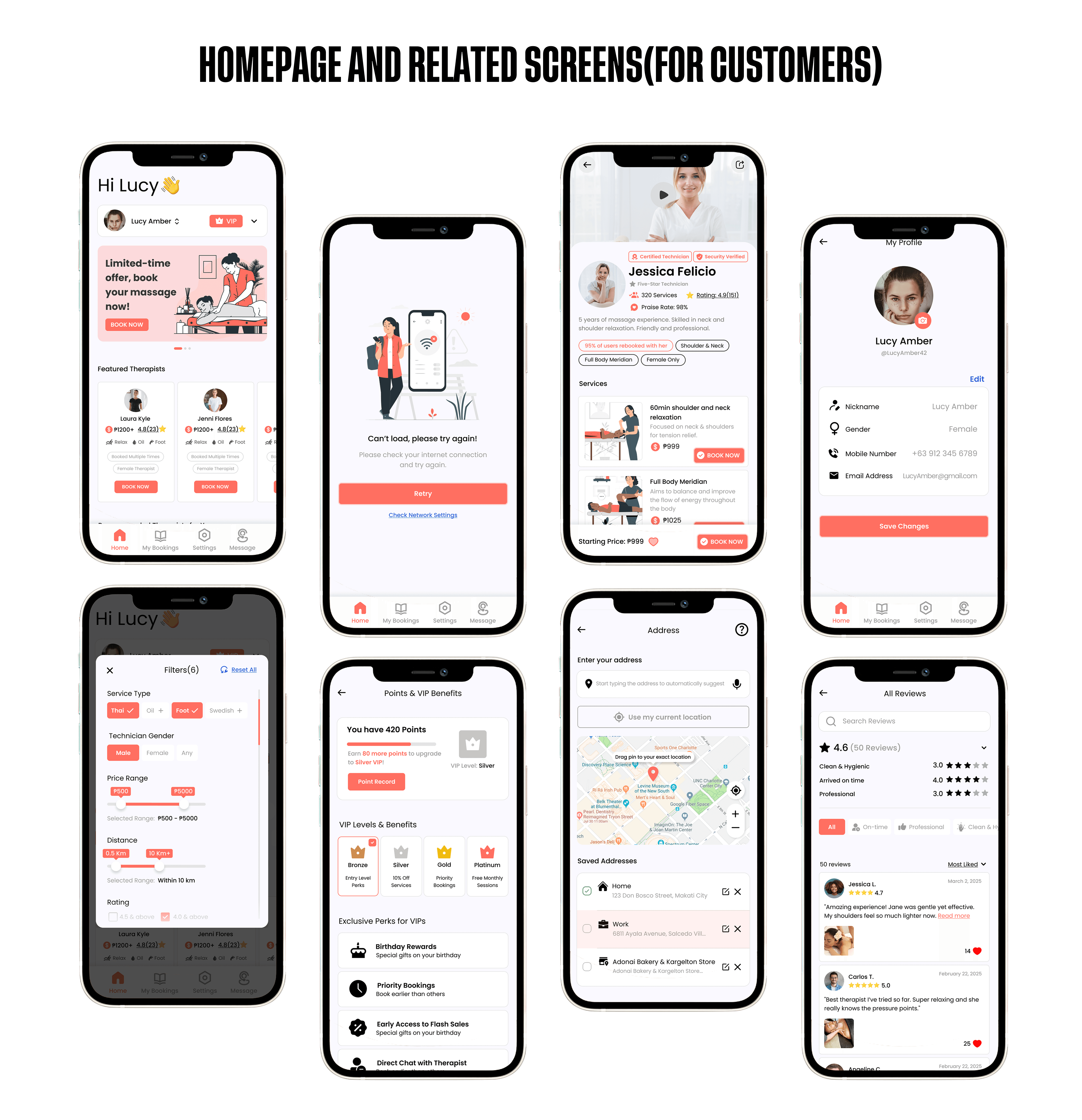 Homepage and related Screens (For Customers))