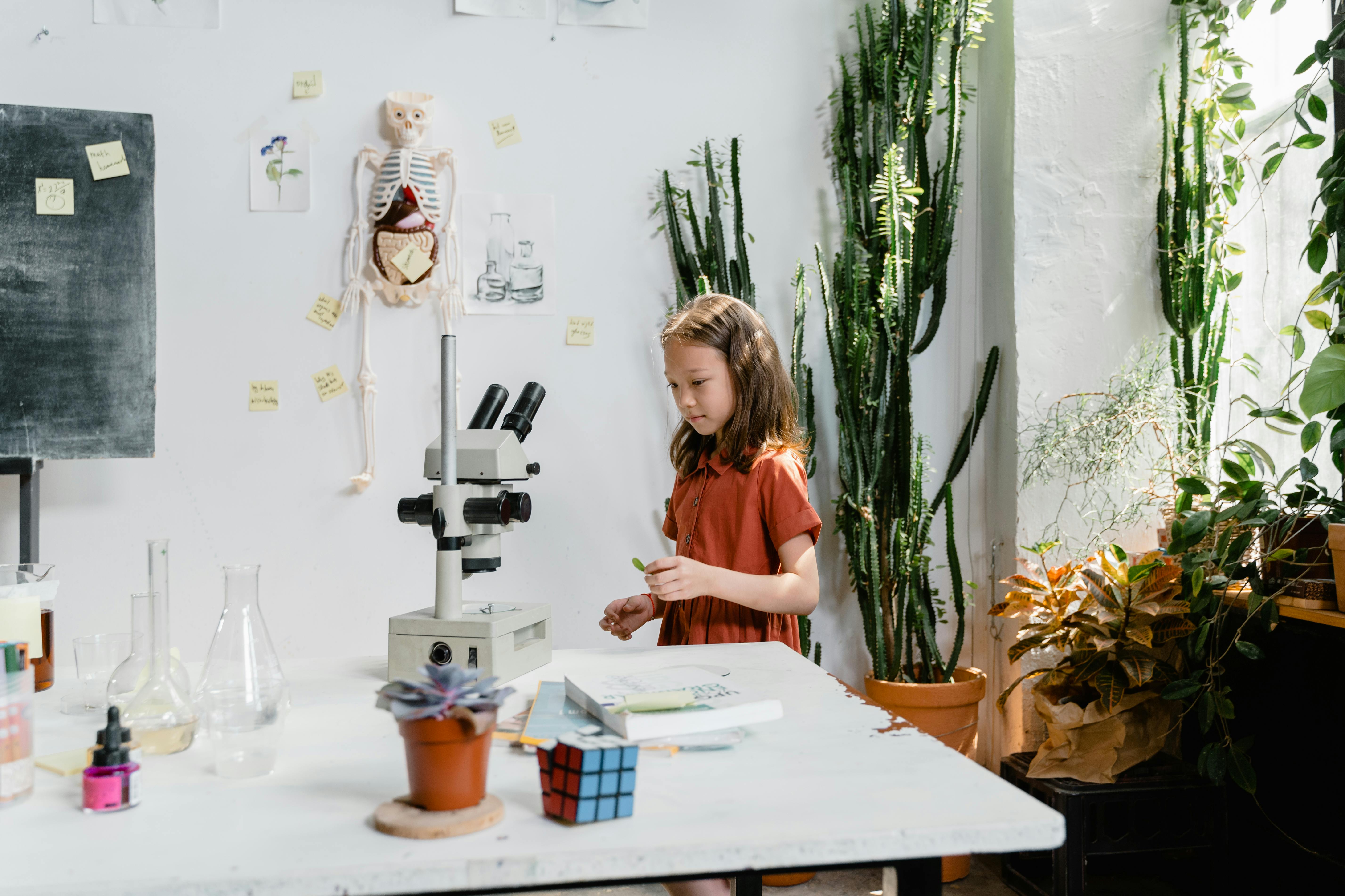 A Girl Standing at the Table at a science fair