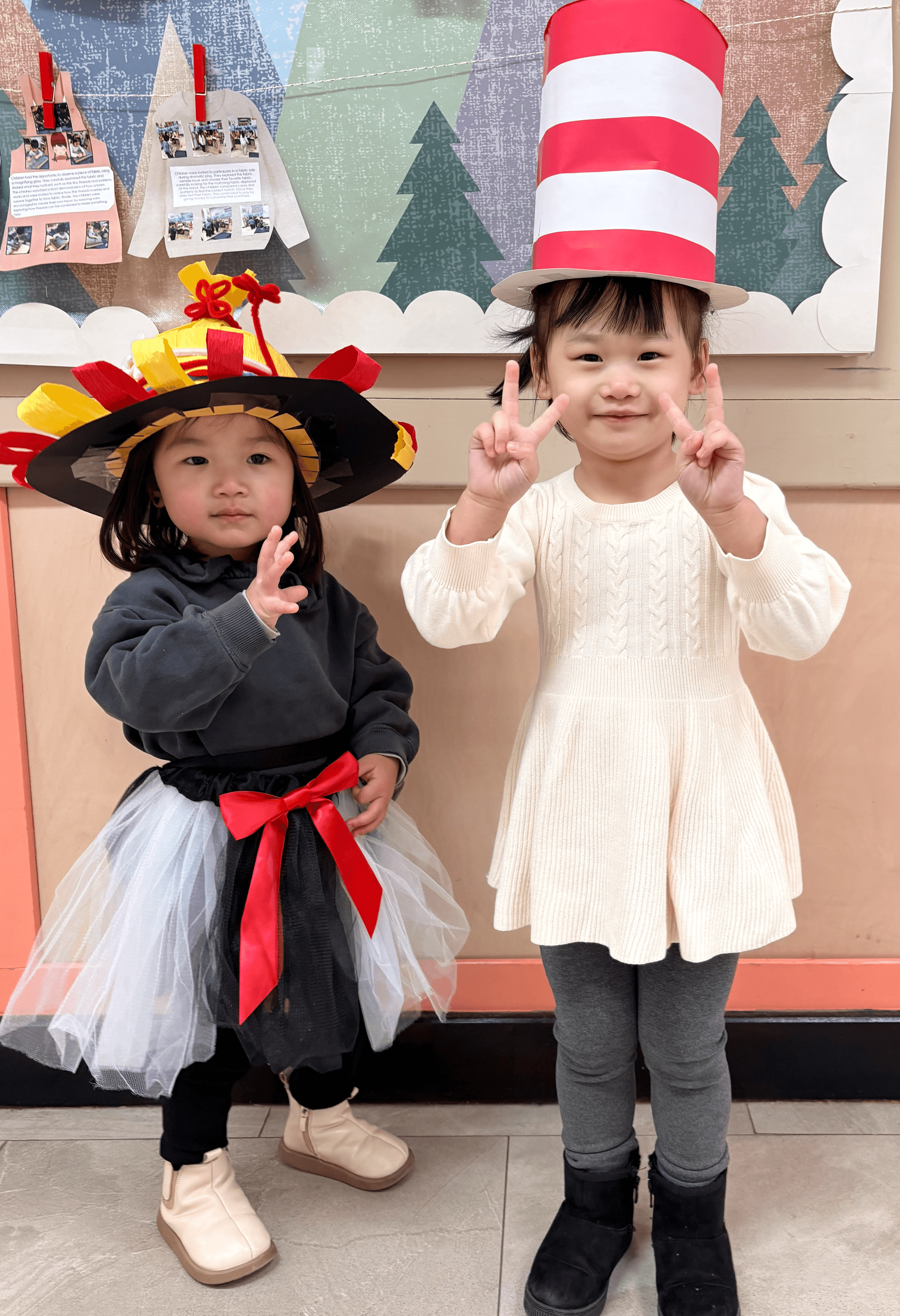 Two preschoolers dressed up as Dr. Seuss characters.
