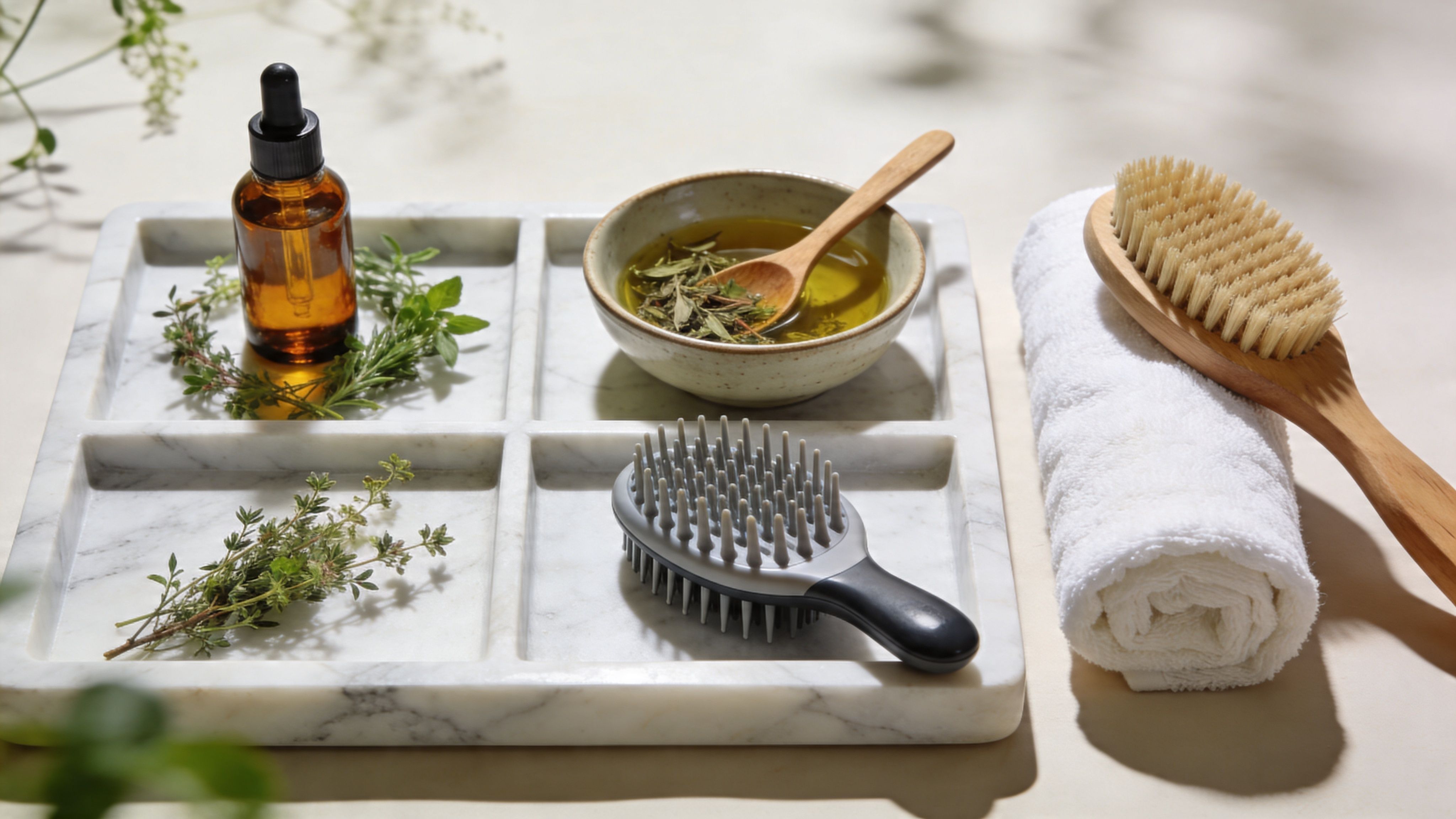 Image of ingredients and hair brushes