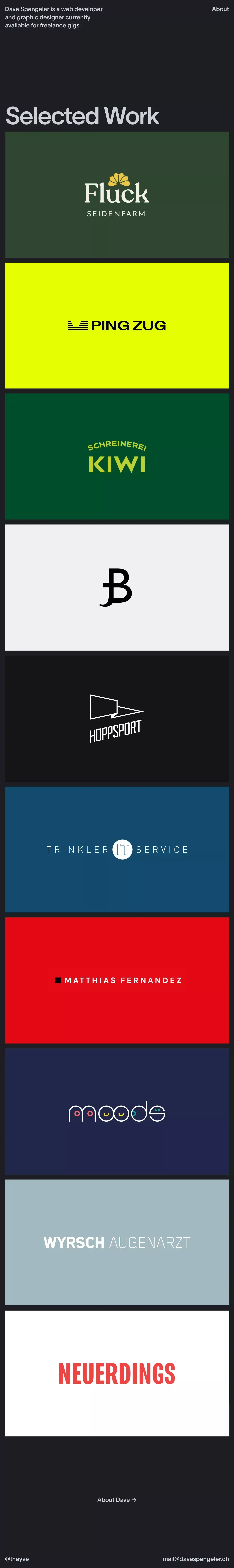 Dave Spengeler - Portfolio portfolio page screenshot showcasing Design and Tech design