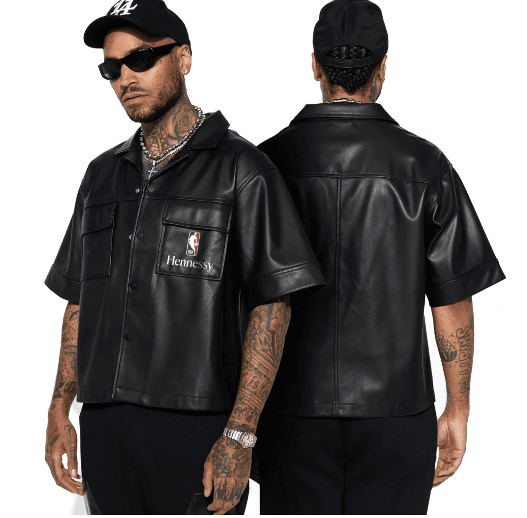 NBA × Hennessy black leather button-down shirt