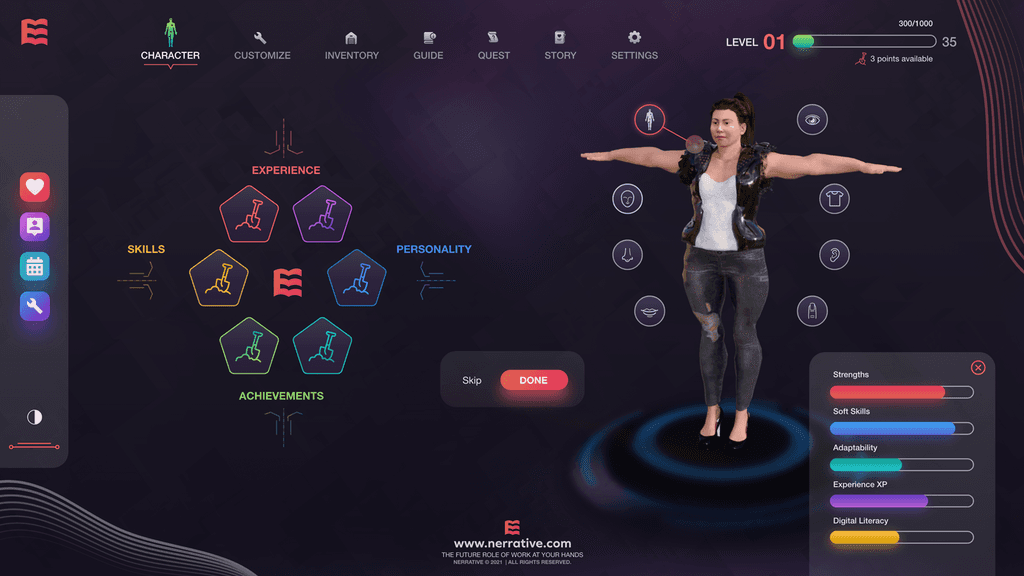 Interface design of the Nerrative platform showcasing user-friendly layout and visual elements