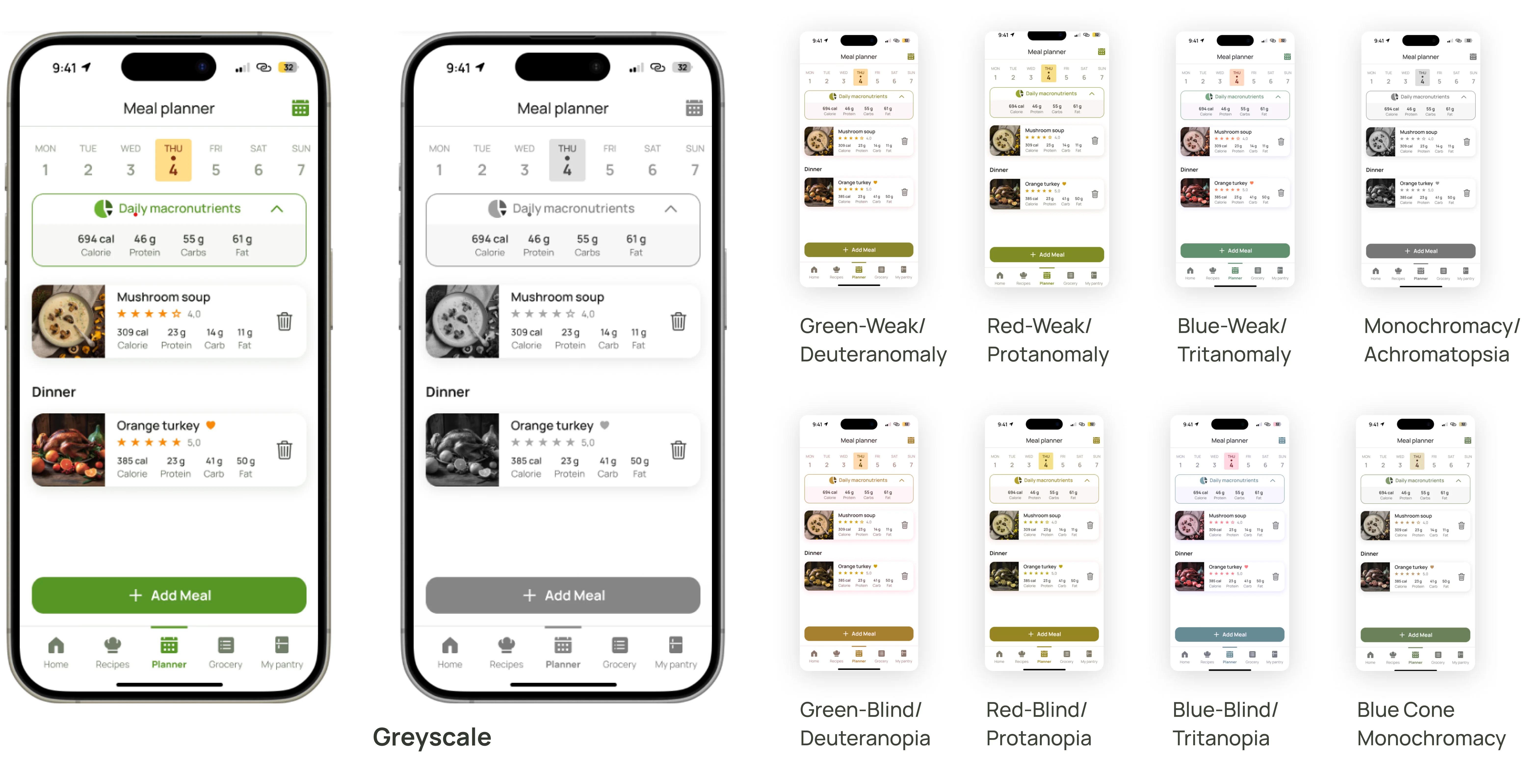 Accessibility for color blindess of Meal planner screen