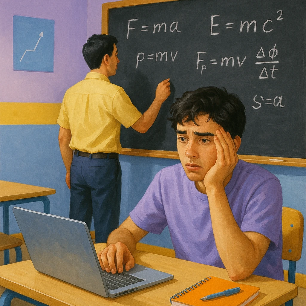 Illustration of a male student frustrated in class